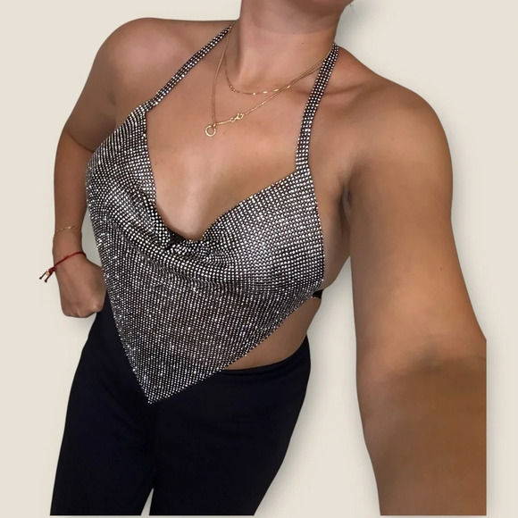 CuratedxEdit | Rhinestone Halter Top | OS | Silver - Picture 8 of 8